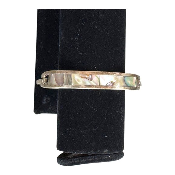 Vintage Abalone Inlay Sterling Silver 925 Hinged Bangle Bracelet 6.5" Southwest - Picture 1 of 8